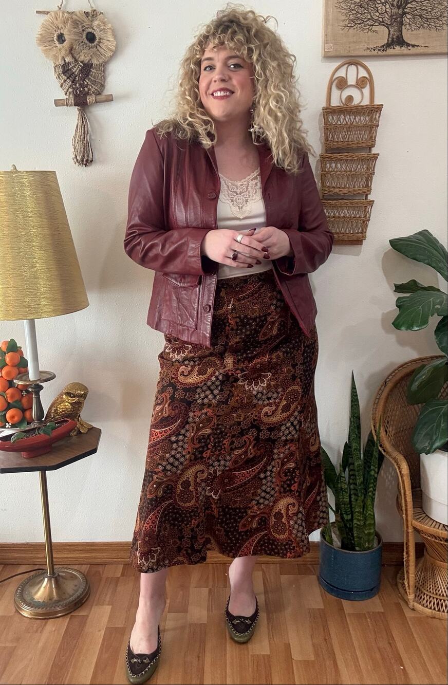 Y2K Brown Paisley Midi Skirt XL